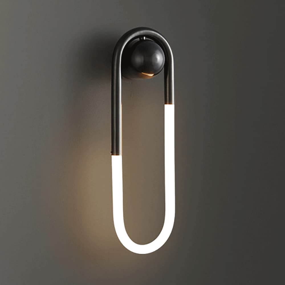 HCZKIUJY Modern Black Brass Wall Sconce with White Acrylic Shade, 3-Color LED Wall Light for Bedroom and Living Room (45CM)