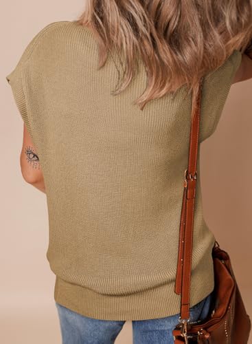 SHEWIN Womens Sweaters Crewneck Short Sleeve Shirts Casual Ribbed Knit Pullover Sweater Loose Tops for Women 20253