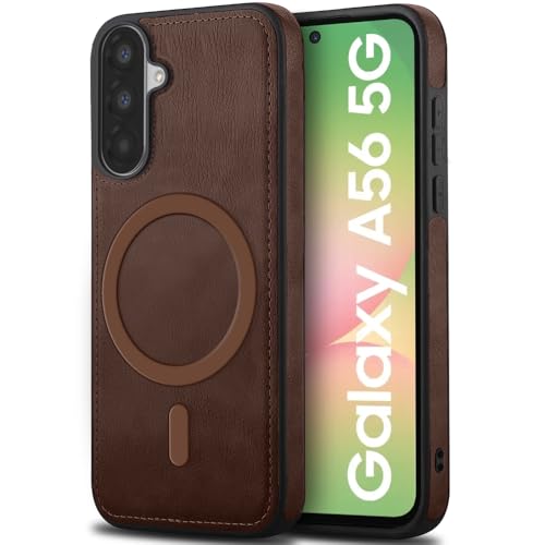 Image of TheGiftKart Genuine Leather Finish Back Cover Case for Samsung Galaxy A56 5G | Shockproof Design | Raised Edges for Camera & Screen Protection | Stunning Minimalist Design (MagSafe Compatible, Brown)