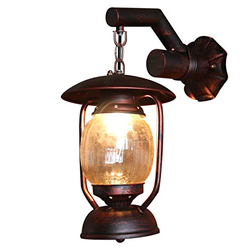 WXKAGF Lámpara de Pared Retro Vintage para Interiores con Cubierta de Pantalla de Cristal, Apliques de Pared con Farol nostálgico, Luces de Pared de óxido de Hierro, decoración de Fondo para Bar,