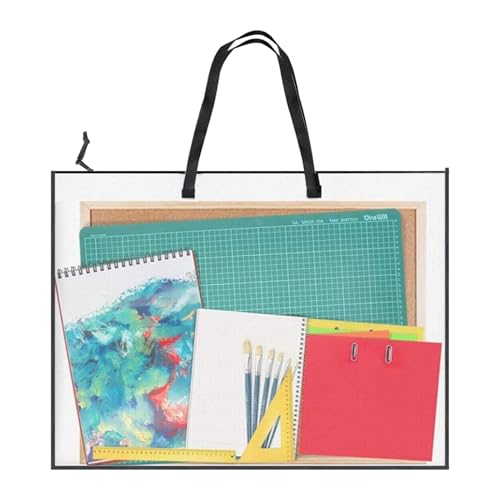 Bolsa de suministros de arte - Bolsa de almacenamiento de póster de 19 x 25 pulgadas con asa y cremallera, organizador de obras de arte transparente portátil para viajes, camping, fotografía, álbum de