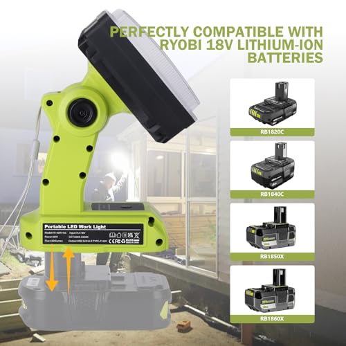 Image of 40W Light for Ryobi 18V Li-ion Battery,4200LM Flashlight with USB A /C Port,110 Degree Pivoting Head,Led Work Light Floodlight Spotlight for One+18V Max Lithium-ion Battery