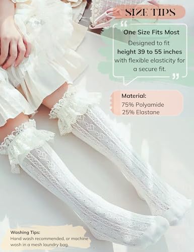 Girls Knee High Socks Love Heart Floral Lace Ruffle Trim Stretchy Soft Breathable Long Stockings2