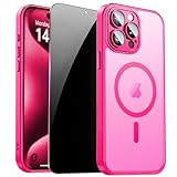 ZOZDOKG for iPhone 15 Pro Max Case with Privacy Screen Protector and Camera Protection Compatible with MagSafe Magnetic Matte Shockproof Phone Cover for iPhone 15 Pro Max Women/Girls, Hot Pink