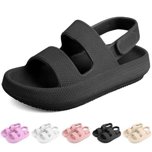 Kids Cloud Sandals Boys Girls Slip on Flat Slides Sandals EVA Summer Quick Drying Pillow Slipper With Hook Loop Back Strap