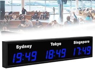MOYEE World Time Zones Clock - Led Digital Multiple Time Zones Wall Clock for Hotels, Enterprises, Airports, Shopping Malls/Blue/3City