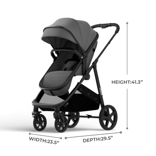 Image of Mompush Wiz 2-in-1 Bassinet Stroller Reversible Seat, One-Hand Fold, Grey