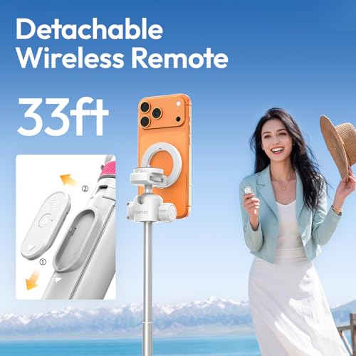 Image of ULANZI MT44M Auto Open Magnetic Phone Tripod, 59 inch Selfie Stick with Remote | Tripod Stand 2-in-1 Dual Mount&1 /4 inch Screw for Phone&Camera, 360Ball Head for iPhone Android, Vlogging, Live Streaming(White)