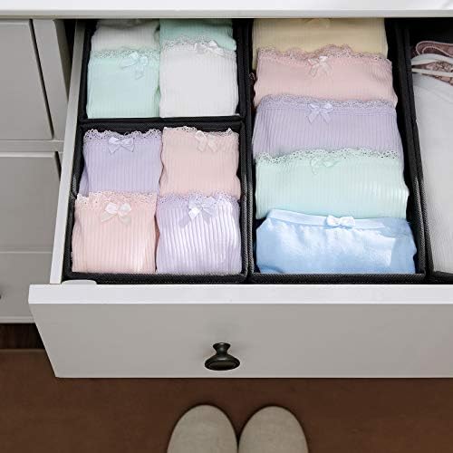 SONGMICS Set of 6 Drawer Divider, Folding Storage Boxes, Linenette Non-Woven Fabric, for Socks, Underwear, Scarves, Ties, Black RDZ006B01