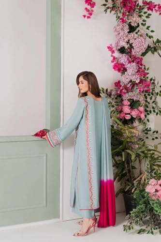 Image of Women's French Crepe Embroidered Mirror Work Kurta Pant Set with Chinon Double Dyeing Dupatta | Straight Ethnic Suit Set | Festive, Party