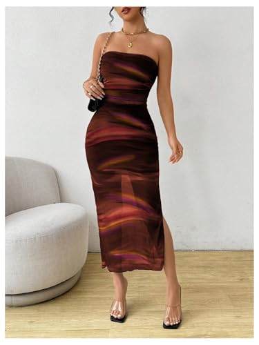 Image of Milumia Women's Tie Dye Strapless Maxi Dress Mesh Split Bodycon Vacation Long Tube Dresses