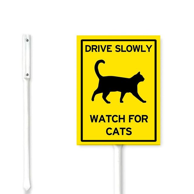 Geroclonup （20x30) Drive Slowly Watch For Cats Yard Sign Stakes Slow Down Cat Crossing Lawn Signs Stand Rustproof Aluminum for Home Road Easy To Install Outdoor Decorations