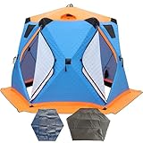 Tienda de campaña para pesca en hielo 6-12 personas con salida para estufa,suelo y esterilla,doble capa oxford,prueba de viento y cálida,4 ventanas TPU,puertas doble cierre,con bolsa Blue-8-12Person