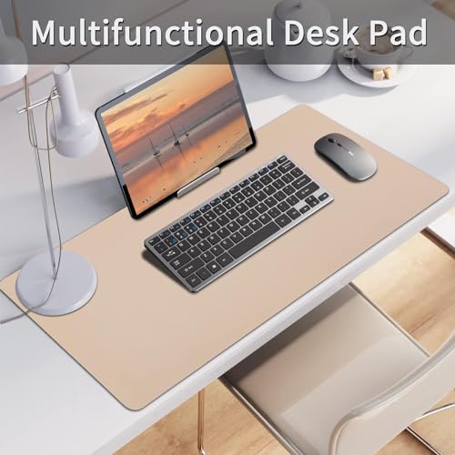 Image of Bloss Leather Desk Pad, Mouse Pad, Non-Slip Desk Protector Mat, Leather Desk Blotter, Computer Desk Pad, Waterproof Desk Mat for Home Office and Decor - Beige (35.4x17Inches)