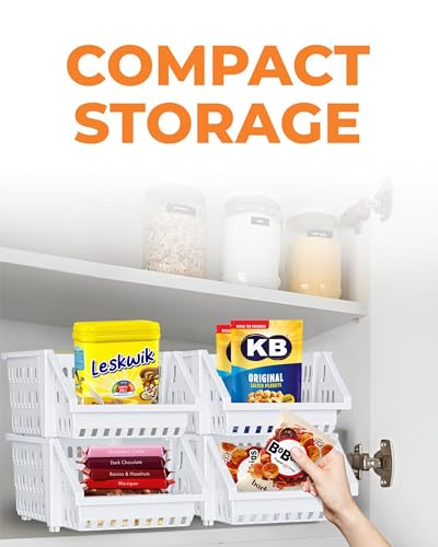 Skywin TidyFriend Small Stackable Storage Bins for Toy Organizer and Storage 4 Pack, Toy Storage Organizer for Kids Room and Home Organization (White)