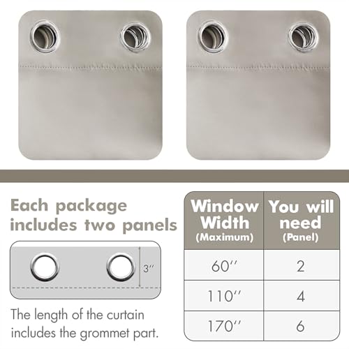 MIULEE Blackout Curtains 96 Inches Long for Bedroom Living Room Thermal Insulated Room Darkening Grommet Top Solid Light Blocking Drapery Set of 2 Window Panels Stone