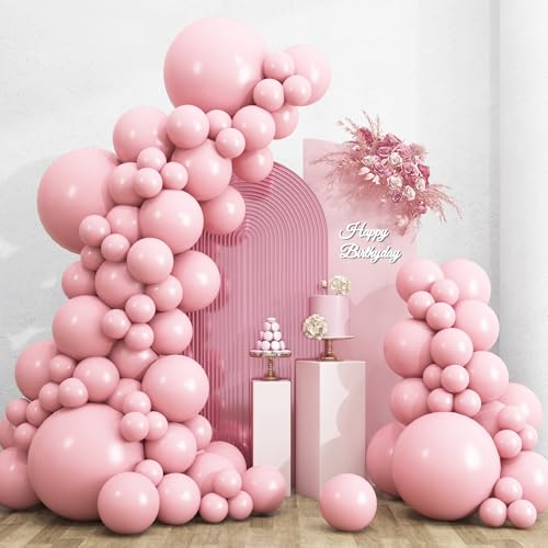 Image of RUBFAC 135pcs Baby Pink Balloons Different Sizes 18 12 10 5 Inch for Garland Arch, Light Pastel Pink Latex Balloon for Wedding Birthday Party Baby Shower Gender Reveal Anniversary Decorations