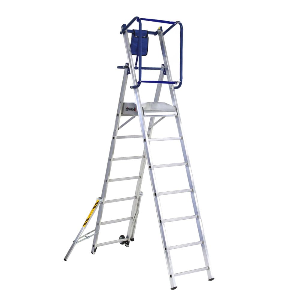 Svelt Scala Professionale a Castello Trasportabile con Piattaforma Antiscivolo e Protezione 360°, Allargatori Richiudibili, Stabilizzatori Telescopici, Rotelle di Trasporto, Certificata (7 Gradini)