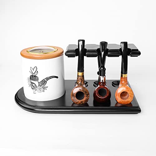 Pipe Stands for Cigar Humidor Jar and Pipe European Beech Wood Tobacco Pipe Rack Stand Display for 6 Pear Wood Tobacco Pipes (jar and Pipe not Included) (Color Black) - Image 5