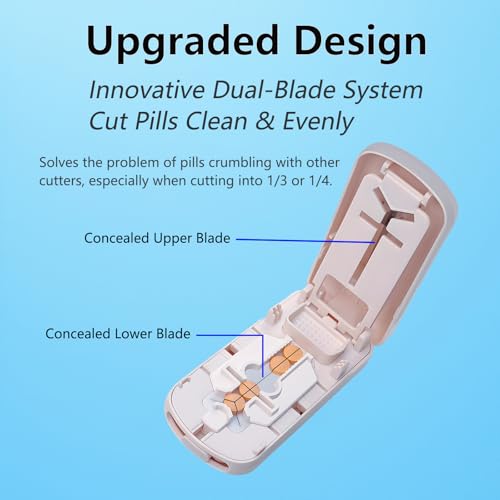 Image of Pill Cutter for Multiple Pills, Pill Splitter for Large, Small and Tiny Pills 1 /2 1 /3 1 /4 - Upgraded Dual Blade for Clean Cutting, with Adjustable Centering Device
