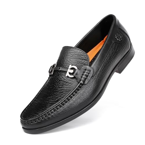 Black Leather Dress Shoes for Men, Casual Metal Buckle Formal Business Shoes Wedding Slip on Loafer Party Dress Shoes