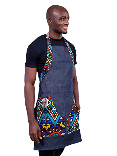 Unisex (Men & Women) Handmade Adjustable Neck With Long Ties African Print Aprons With 2 Pockets Machine Washable For Kitchen Crafting Bbq Drawing, Chef And Restaurant, Bib Home Aprons #TOP1