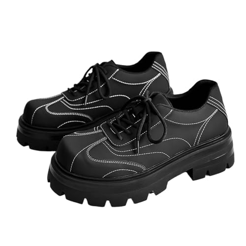 Fashion Business Casual Thick Platform Leather for Men's， Round Toe Matte Thick Sole Chunky Heels Men Lace Up Solid Color Fashion Casual Wedding Shoes - Main Image