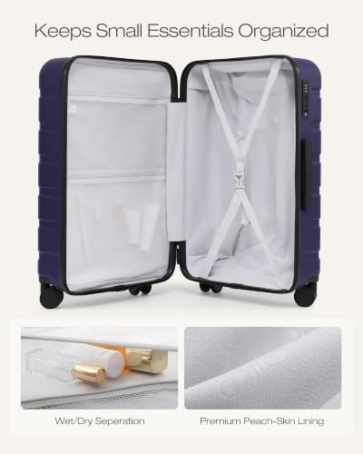Image of Coolife Luggage Set, Lightweight Durable Hardshell, 3 piece, Deep Purple | Upgraded Polycarbonate Shell Suitcase,360 Spinner Double Wheels,Expandable(20''only),Tsa Lock,Aluminum Handle,Nested Design