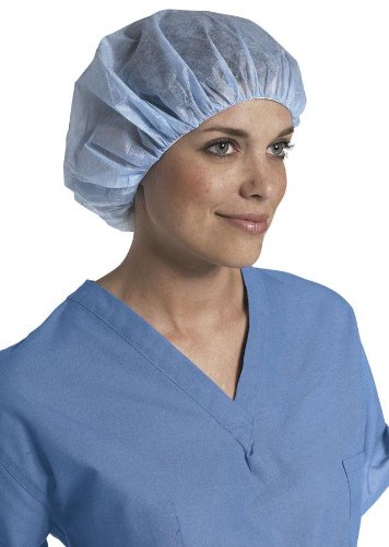 Medline Pro Series Lightweight Bouffant Caps, Blue, 21 Inch, Double-Stitched Elastic Band, Case of 500