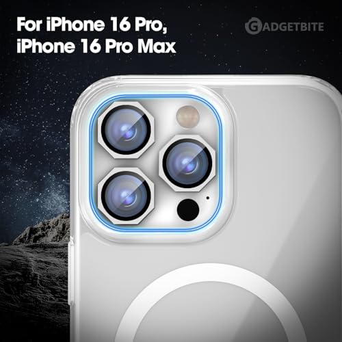 Image of GadgetBite Snaptra Octagon Lens Protector Compatible With iPhone 16 Pro & iPhone 16 Pro Max - 9H Tempered Glass Camera Cover with Metal Ring, Scratch-Resistant,Camera Lens - White Titanium