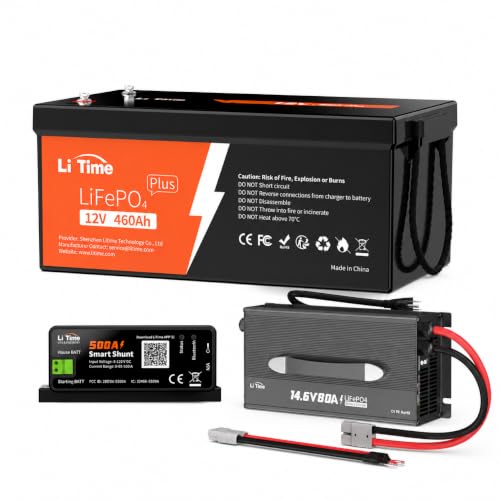 Image of LiTime 12V 460Ah LiFePO4 Battery with 500A Smart Shunt & 80A Battery Charger