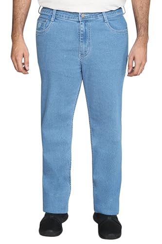 Image of a saba Men's Classic fit Light Blue Denim Jeans with Straight-Leg Plus-Size Design, Comfortable Durable Cotton Fabric, and Stylish Blue wash for Everyday wear.