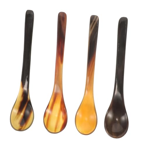 PAMINGONO 4stücke Natur Hornlöffel Esslöffel Kaffeelöffel Honiglöffel Dessertlöffel Küchenlöffel Mit Langem Griff Für Küche Und Zuhause