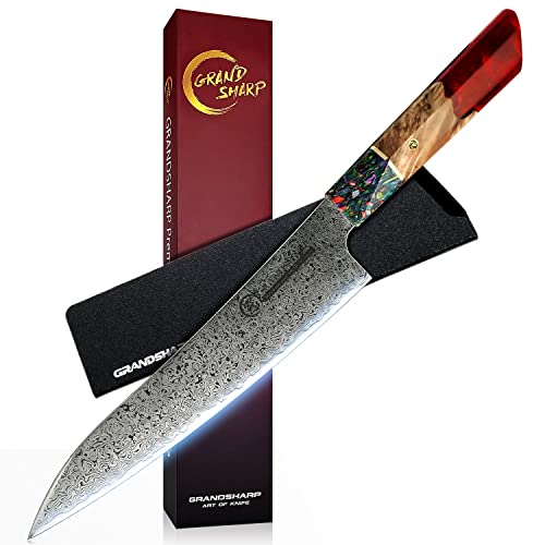 Grandsharp Cuchillo De Cocina Damasco 22 Cm, Cuchillo Chef Japones De Vg-10 Acero Damasco De 67 Capas, Gyuto Cuchillo De Cocinero Profesional Para Cortar Verdura, Fruta, Carne Y Pescado Grandsharp Cuchillo De Cocina Damasco 22 Cm, Cuchillo Chef Japones De Vg-10 Acero Damasco De 67 Capas, Gyuto Cuchillo De Cocinero Profesional Para Cortar Verdura, Fruta, Carne Y Pescado
