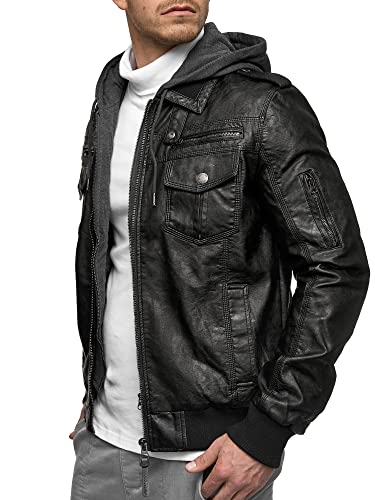 Indicode Heren Aaron Jacket | Imitatieleren jas met afneembare capuchon - Afbeelding 4