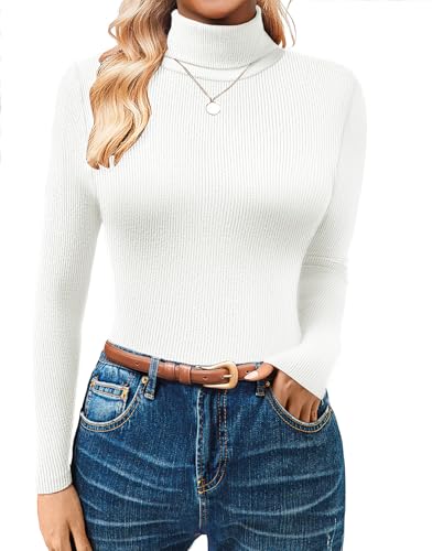 Women's Turtleneck Sweaters Long Sleeve Ribbed Basic Tees Shirts Thermal Underwear Tops Lightweight Fall Outfits