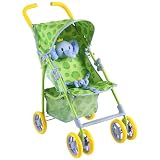Baby Doll Stroller for Toddlers 1-3, Pillow Animal Toy Stoller for Dolls, Green Folding Baby Toy Stroller for Dolls, Foldable Baby Stroller Toy for Girls, for Kids (Elephant)
