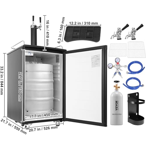image for VEVOR Beer Kegerator, Dual Tap Draft Beer Dispenser, Full Size Keg Ref