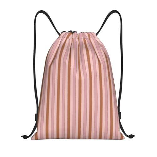 Drawstring Backpack - Pink Orange Stripe Print A Sports Gym Sackpack String Bag For Women Men, Lightweight Draw String Back Bag For Workout Travel