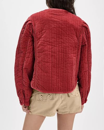 Locachy Women's Vintage Crew Neck Quilted Puffer Jacket Button Down Padded Cropped Fall Winter Outerwear Coat2