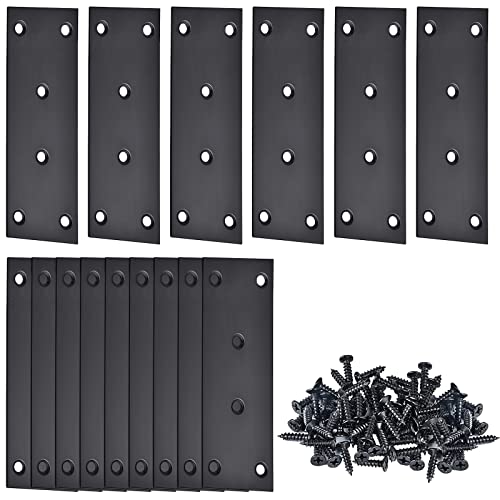 Worldity 15 Stück 12,7 cm schwarze gerade Hosenträger, 12,7 x 4,7 cm, flache gerade Reparaturplatten mit Befestigungsschrauben, Verbindungs-Halterung für Holz, Regale, Schrank, 2 mm Dicke (schwarz) Cover