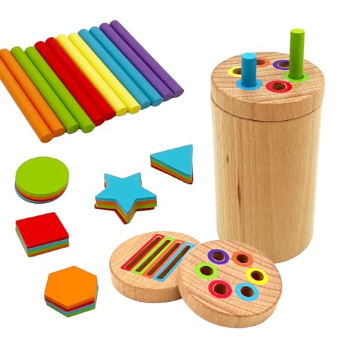 Image of Montessori Shape & Color Sorting Montessori Toys for Toddlers 3, Wooden Fine Motor Skills Sensory Toy Preschool Learning Toys Travel Gift for Boys and Girls (Wooden Set)
