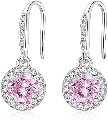 Silver Dangle Earrings for Women, Hypoallergenic Sparkling Cubic Zirconia Round Dangle Drop CZ Earring Jewellery Gifts for Girls