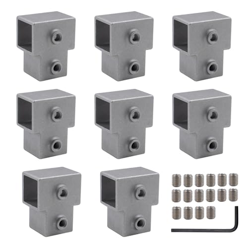 8 piezas Conector de tubo cuadrado de aleación de aluminio de 3 vías en forma de T para conexión de tubería 25x25 mm