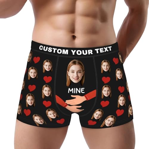 Byxhuc Custom Face Underwear for Men with Face Picture Text Personalized Men Boxers Novelty Gifts for Boyfriend on Birthdays Anniversary Christmas Customize Boxers Belongs to Mine Gifts for Him