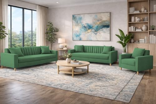 Image of Casaliving Garcia 3+2+1 Seater Sofa Set for Living Room (Green Colour) Premium Fabric Sofa