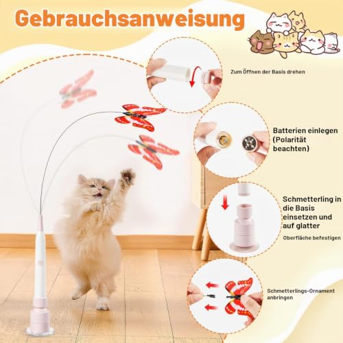 Katzenspielzeug Elektrisch Schmetterling, Katzen Spielzeug Selbstbeschäftigung, Katzenspielzeug für Aktive Katzen, mit Saugnap 360° Drehbarem Schmetterling für Drinnen & Draußen – Bild 3