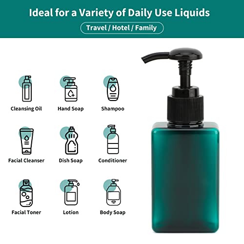 Image of Segbeauty Set of 4 Square Pump Bottles, 3.4oz 100ml Mini Plastic Hand Soap Dispenser with Labels, Refillable Press Bathroom Shower Bottles Empty Lotion Soap Dispenser Travel Containers Cosmetic Cans
