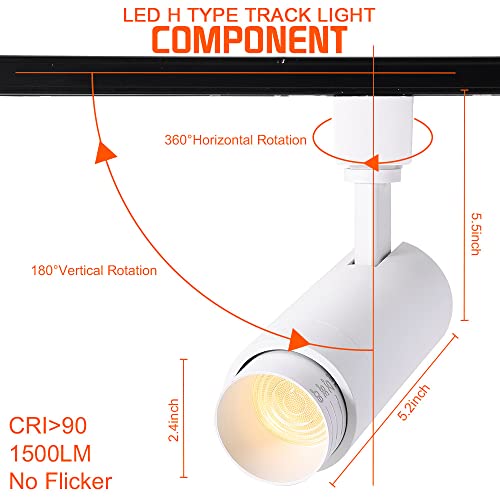 Eaglod 15W Led H Track Lighting Heads,Focusing Led Track Lights Fixtures For Accent Retail Artwork, Linear Track Light H Type -4000K Daylight 120V Beam Angle 15 To 60 Degrees Halo Type 6 Pack (White) #TOP7