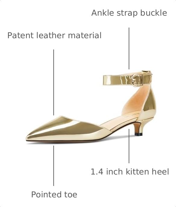 Image of Aachcol Women Kitten Low Heel Ankle Strap Pumps Pointed Toe Sandals Dress Shoes Party Office Wedding 1.5 Inch